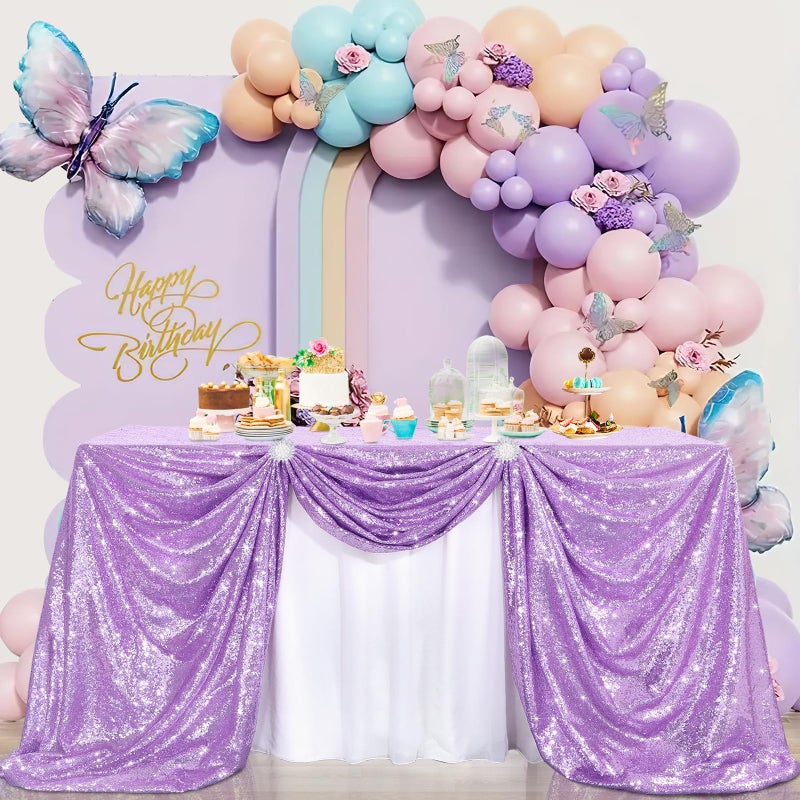 B.Cool B-COOL Sequin Tablecloth Party Decoration: Romantic Sparkly Party Tablecloth Glitter Table Overlays for Wedding Sequin Overlay for Ceremony Lavender 50x50inch Square - Image 1